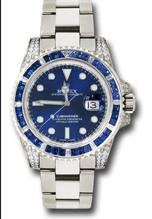 Replica Rolex White Gold Submariner Date Watch 116659 SABR Sapphire And Diamond Bezel - Blue Dial